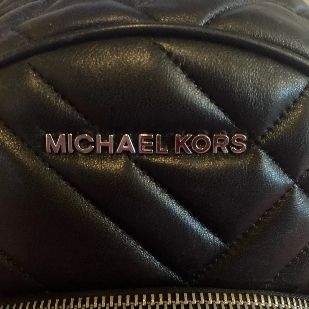 Michael Kors Vegan Leather Quilted Black Abbey Backpack Purse Butter Soft Shine